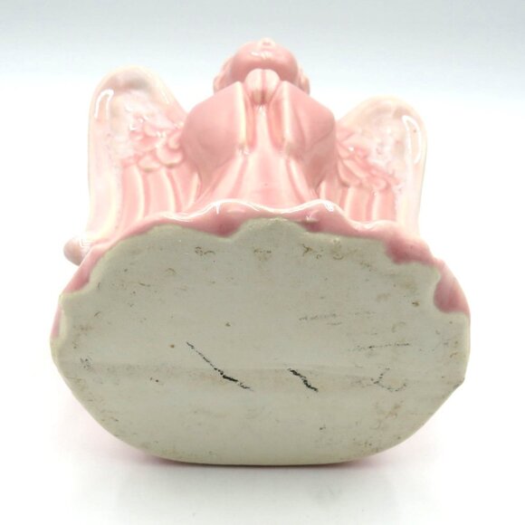 Vintage Wall Pocket Pink Ceramic Singing Angel Figurine 6" Planter Vase - Picture 8 of 10